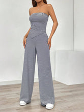 Women's Summer Casual Striped Asymmetrical Hem Bandeau Top And Long Pants Set
